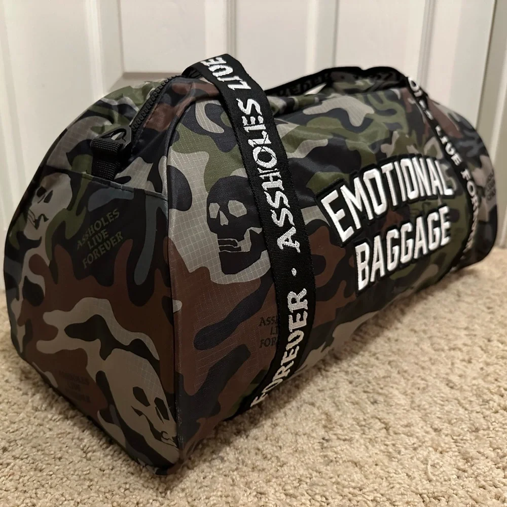 Assholes Live Forever Emotional Baggage Skull Camo Mini Duffle Bag